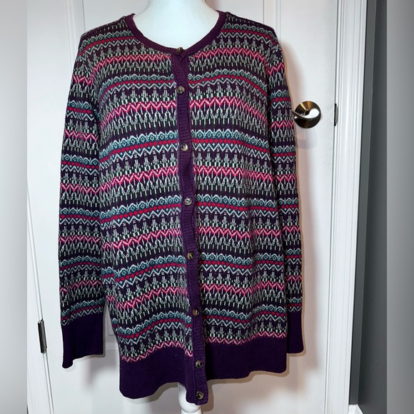 L.L.Bean Cottagecore Fair Isle Knit Cardigan Purple Cotton Cashmere 2X Plus - Picture 9 of 9